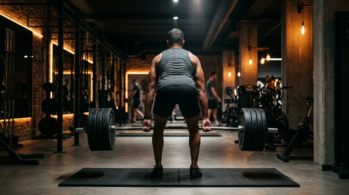 Športovec robí ťažký mŕtvy ťah v modernej posilňovni