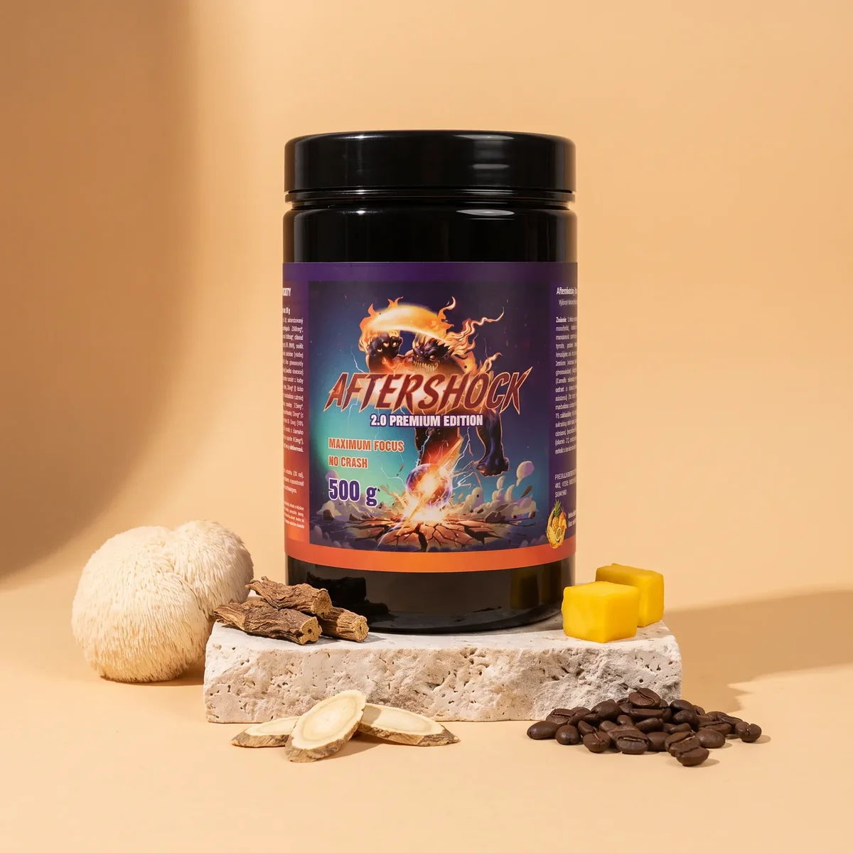 Aftershock tub with lion's mane, rhodiola, ginseng and coffee beans